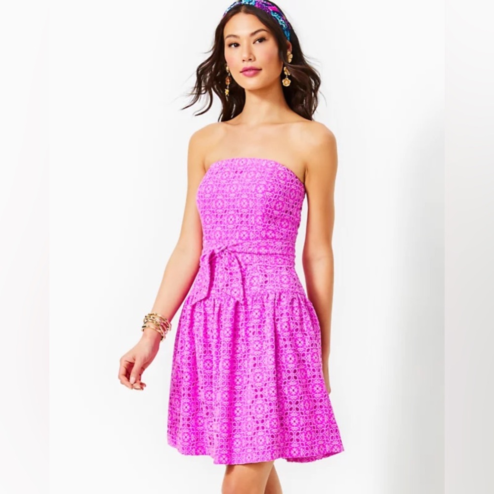 Lilly Pulitzer Akela Strapless Eyelet Dress Orchid Oasis